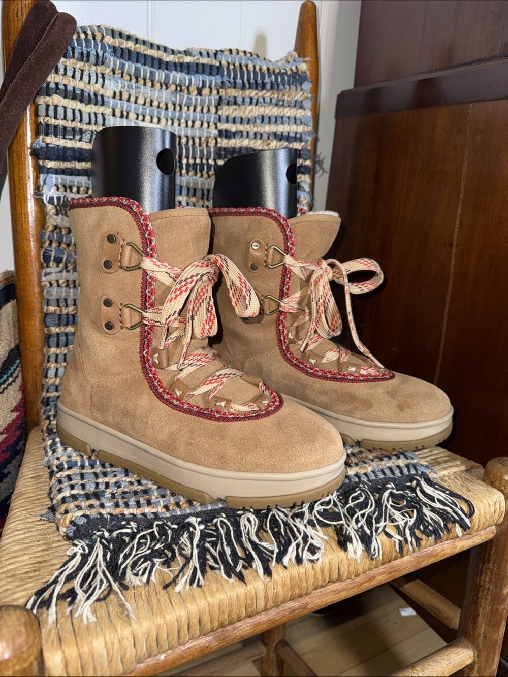 UGG Women's Classic Weather Hiker Hi Suede Sheepskin Winter Boot Chestnut Size 8